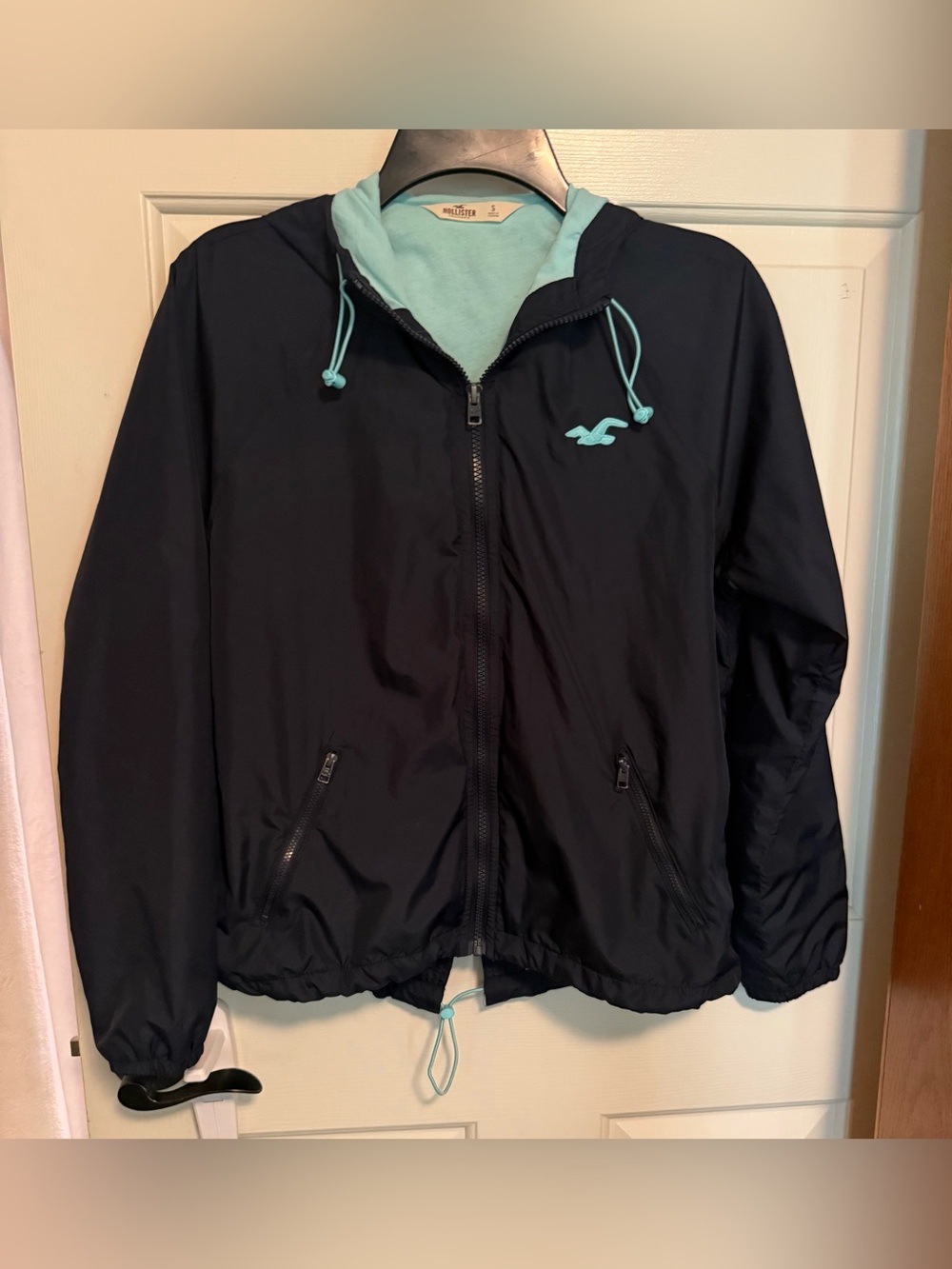 Hollister Navy Jacket with Light Aqua Accents